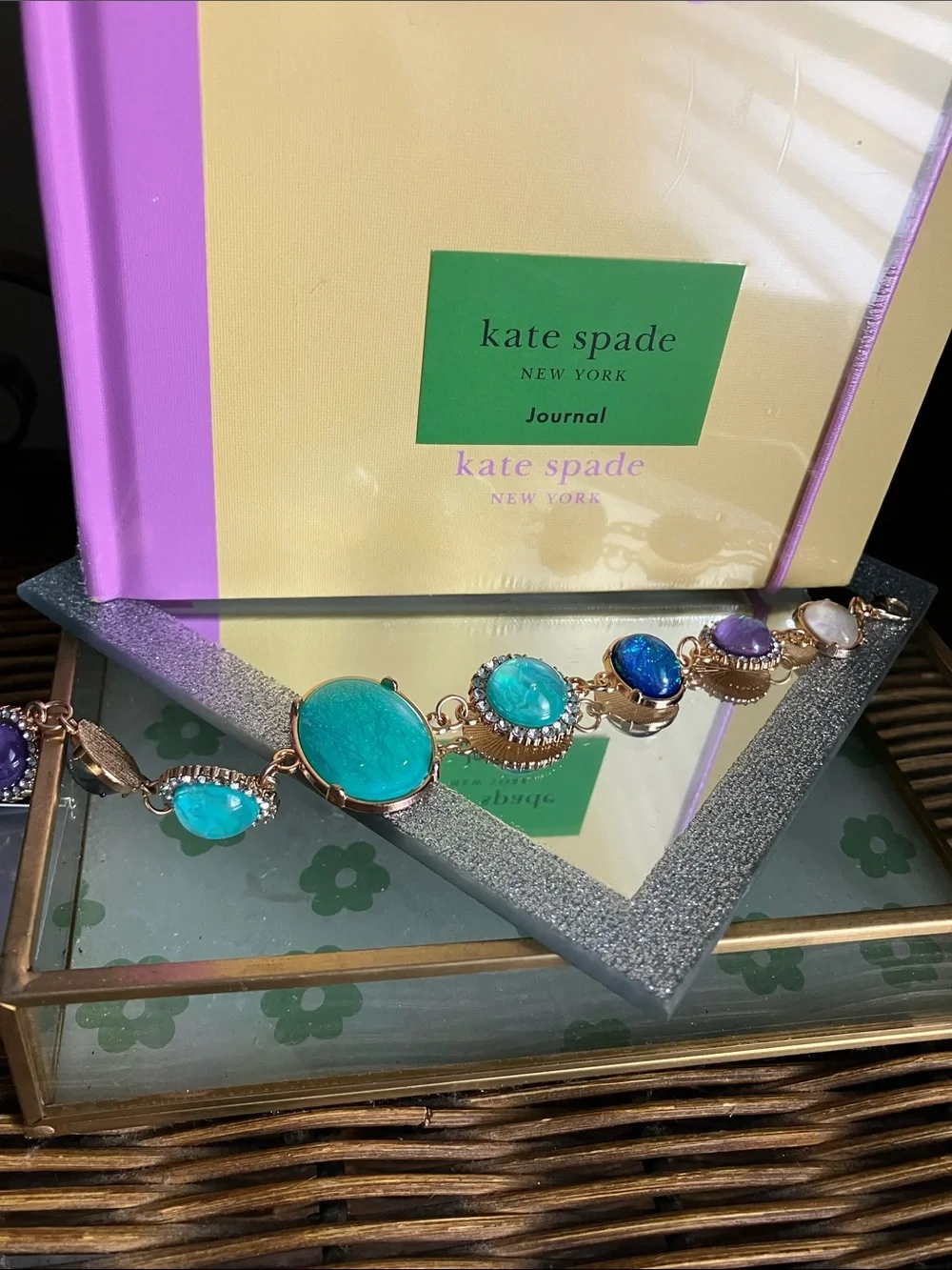 kate spade Yellow & Purple Journal with Silver Pendant Necklace or bracelet FREE